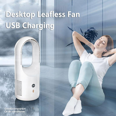 Electric Bladeless Fan Cooler Desktop Portable Usb Rechargable Air Cooling Fan Wireless Led Display Silent 360 Circulation - Tech Bee
